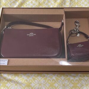 Coach Maroon Shoulder Bag & Adorable Matching Mini Bag Charm Keychain NWT w/box!